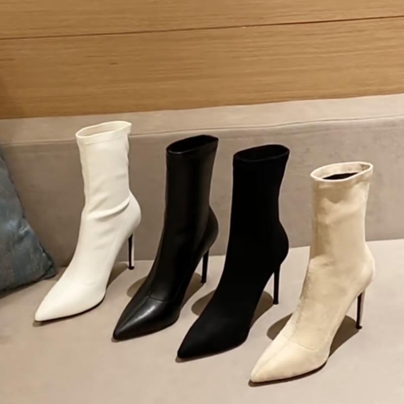 Fashion High Heel Skinny Stretch Booties Women Autumn New Fashion Pointed Toe Skinny Heel Non-slip Skinny Socks Boots