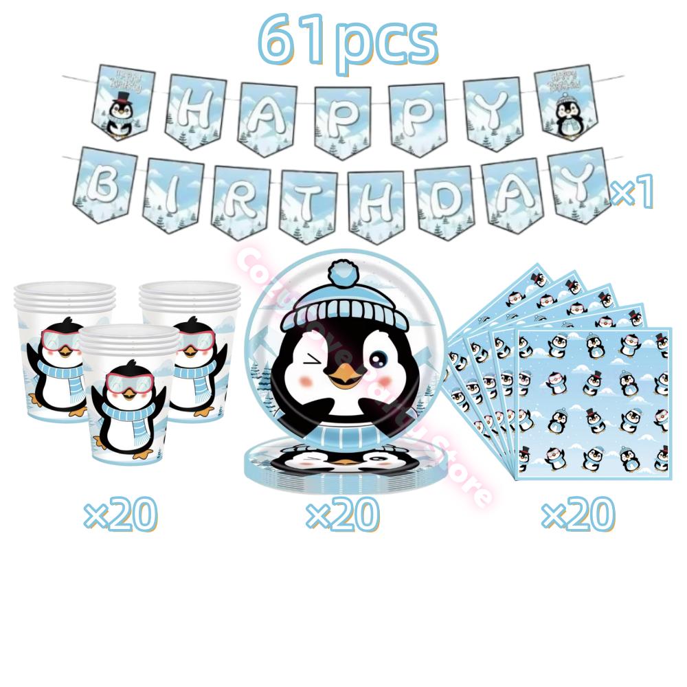 Penguin Theme Birthday Party Supplies Penguin Winter Xmas Banner Cup Plate Balloons For Kids Baby Shower Favor Gifts Photo Props