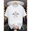 Men'S Black And White Short Sleeve T-Shirt with Geometric Star And Human Patterns, Casual Street Style for Daily Wear And Fashion Matching
