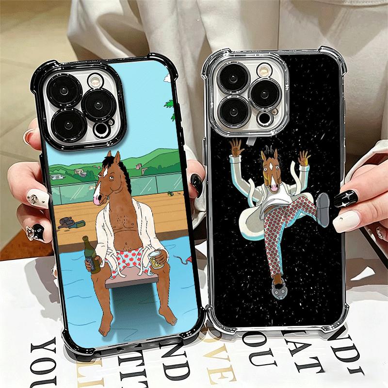 B-BoJack H-Horseman Funny Plating Phone Case For Iphone 16 17 Pro Max Air 16E 14 15 Plus 12 13 Mini Anti-Fall Airabag Cover