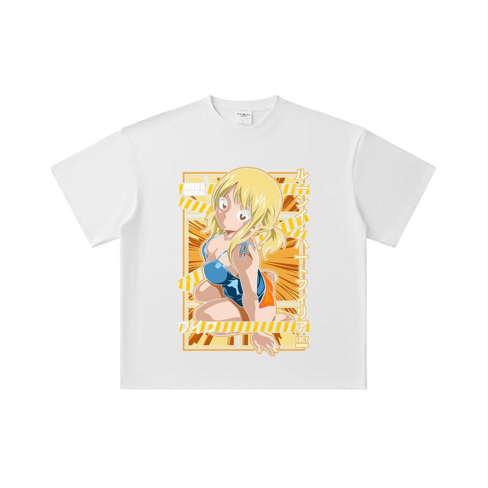260 GSM Doppelgarn 32er Zählung 100% Baumwolle Fairy Tail V1 Lucy Waifu Print Unisex Schweres Baumwoll-T-Shirt