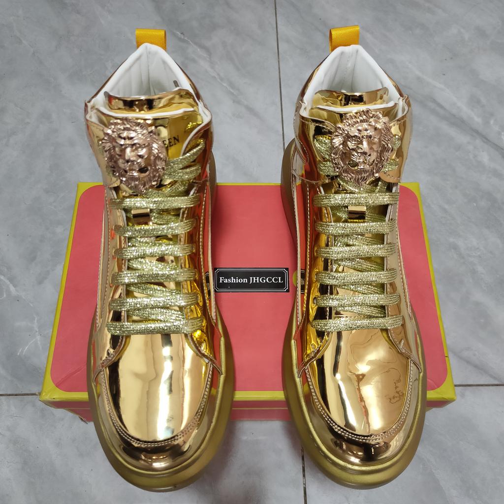 Móda Horká Móda Třpytivé Pánské Zlaté Boty Luxusní Značka Tenisky Pánské Hip Hop Designérské Skateboardové Boty Ležérní Vysoké Tenisky Mužské