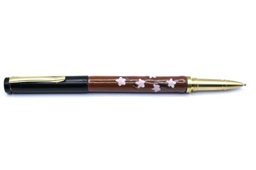 Kiyoteru Craft Porcelain Cap-Style Ballpoint Pen, Cherry Blossom Design, Reddish Brown, CLJ_TBP_209