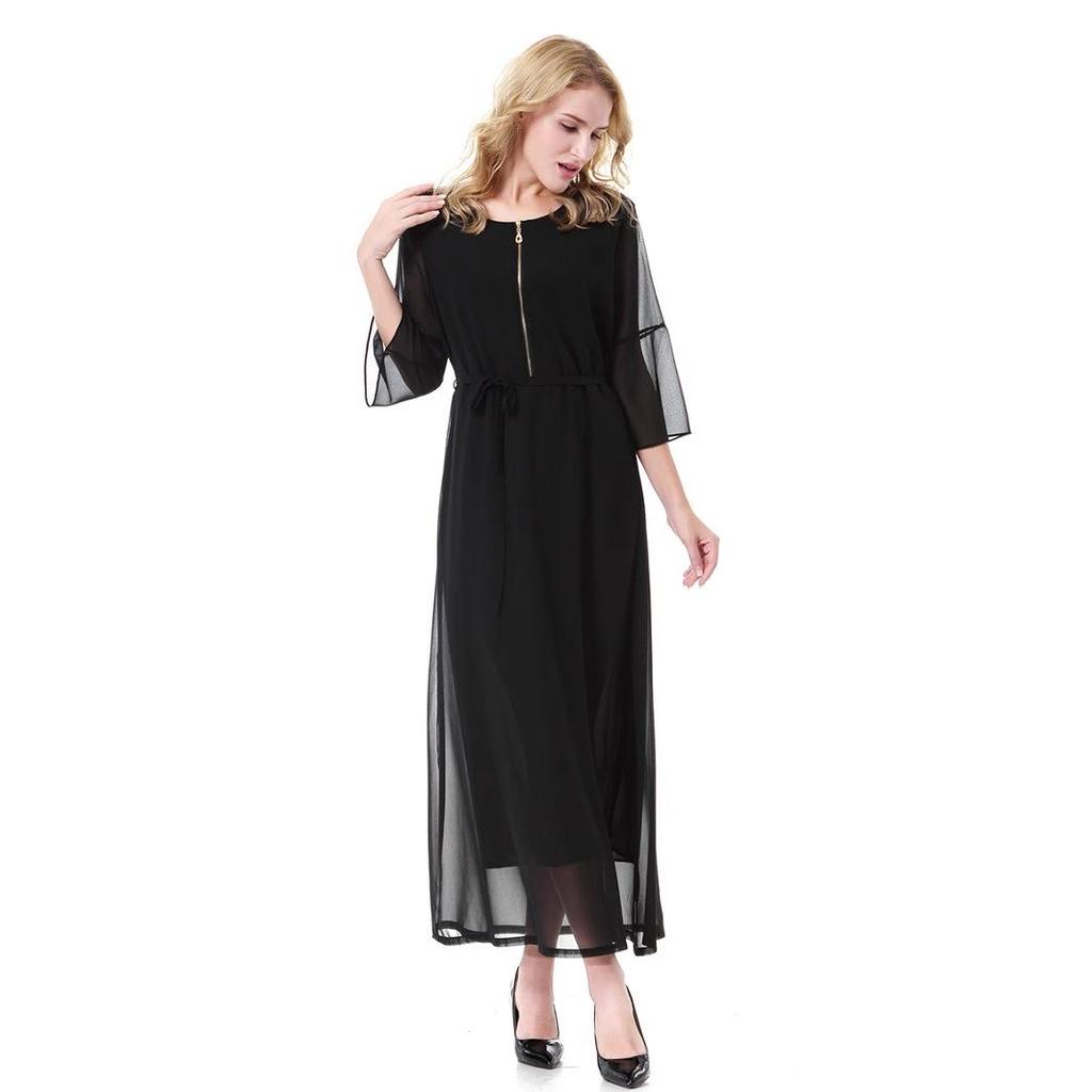 Women's Chiffon Round Neck Short Sleeve Ankle-Length Maxi Dress (Model: TH915)
