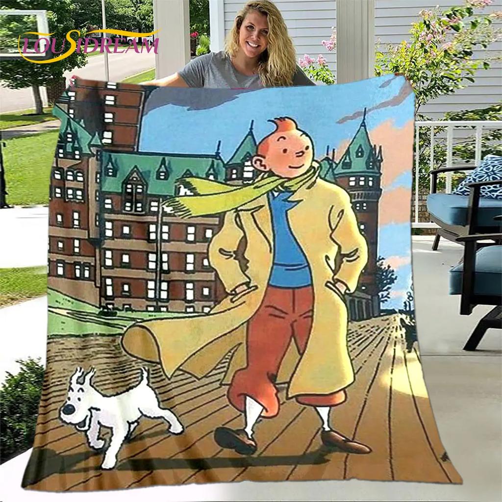 Avventure di Tintin Cartone Animato Morbida Coperta di Peluche, Coperta in Flanella Coperta da Divano per Soggiorno Camera da Letto Letto Divano Coperta da Picnic bambini