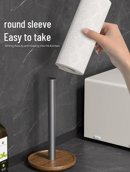 Natural Wood No-Punch Kitchen Paper Towel Holder and Hanging Rack