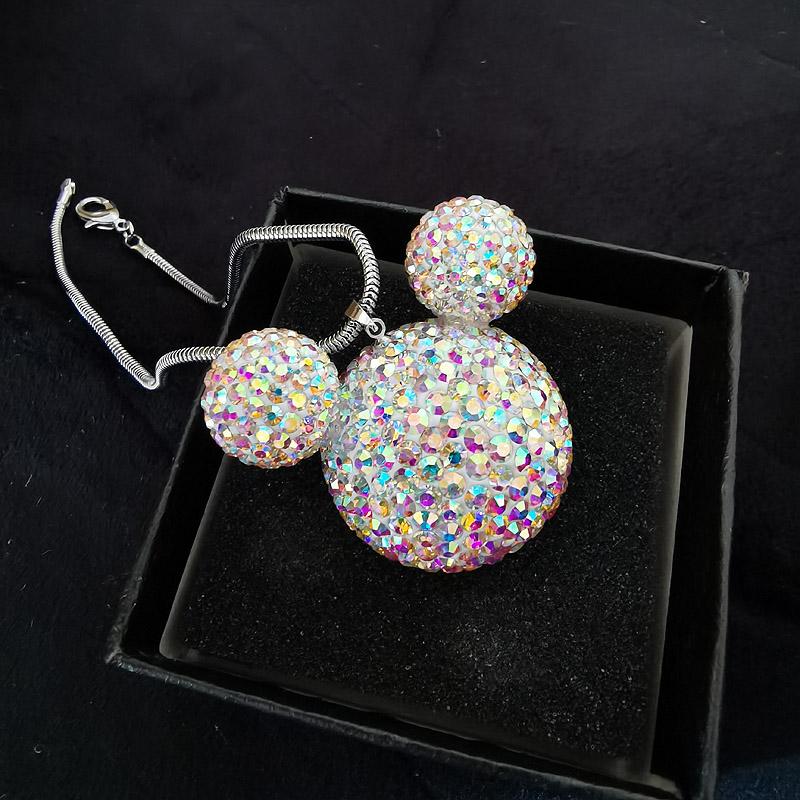 Rhinestone Crystal Ball Car Pendant Cute Cartoon Animal Bling Car Mirror Hanging Accessories Girls Women Car Interior Decoration