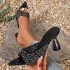 Fashion Fashionable Versatile High Heel Slippers Pointed Toe Rhinestone Decorated One-piece Strap Sandals Casual Elegant Ladies Shoes