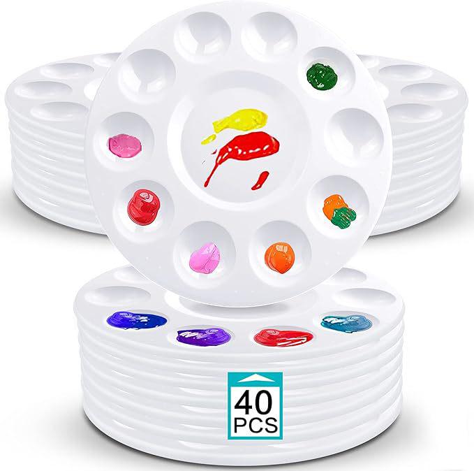 "Children's White Plastic Painting Palette: Plum-Shaped Acrylic & Watercolor Tray"