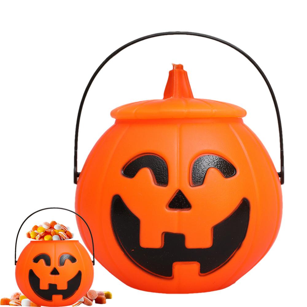 Pumpkin Trick Or Treat Bucket Halloween Candy Buckets For Kids Horror Festival Tricking Snack Bucket With Handle And Lid