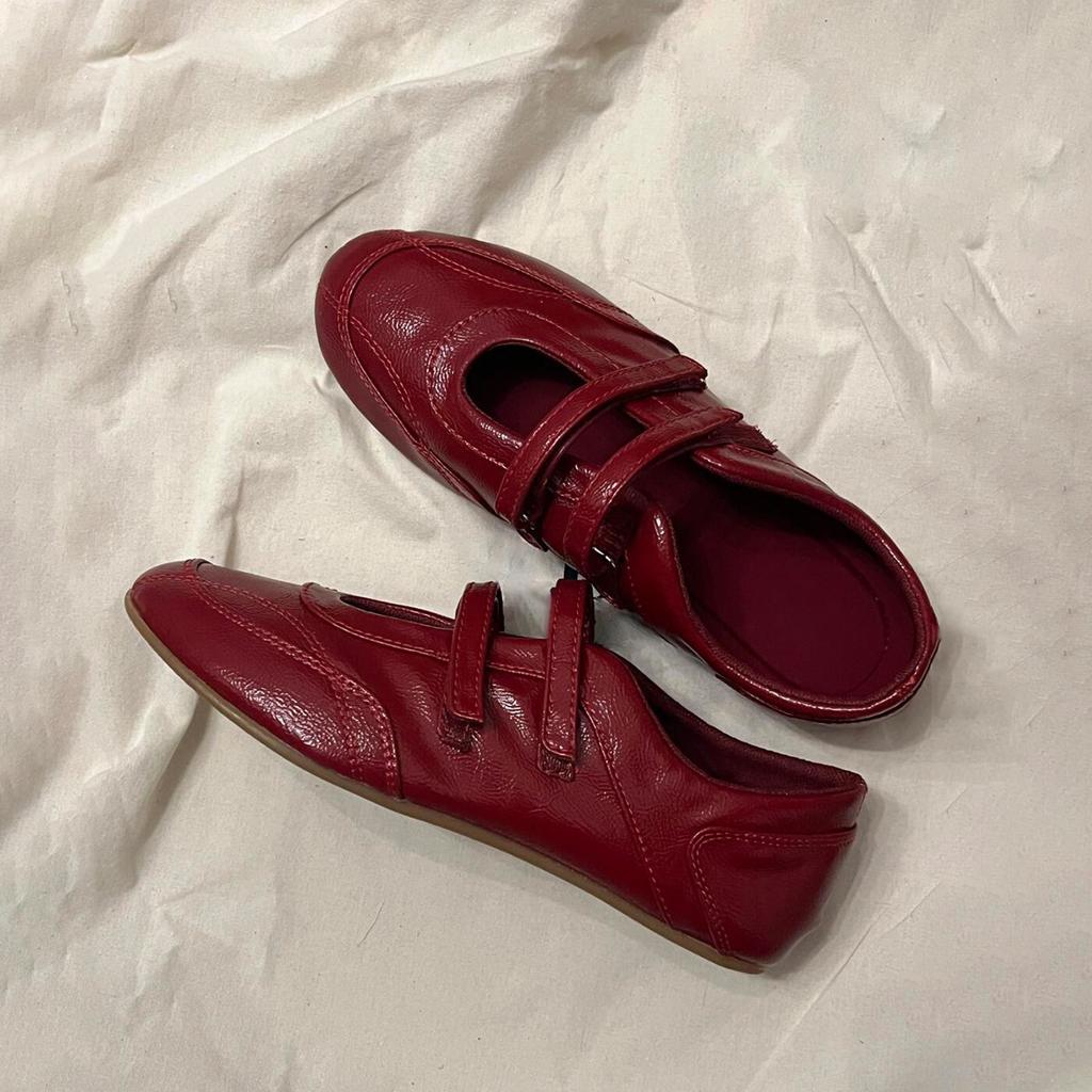 Retro style round head flat bottom double Velcro color collage single shoes lazy casual shoes