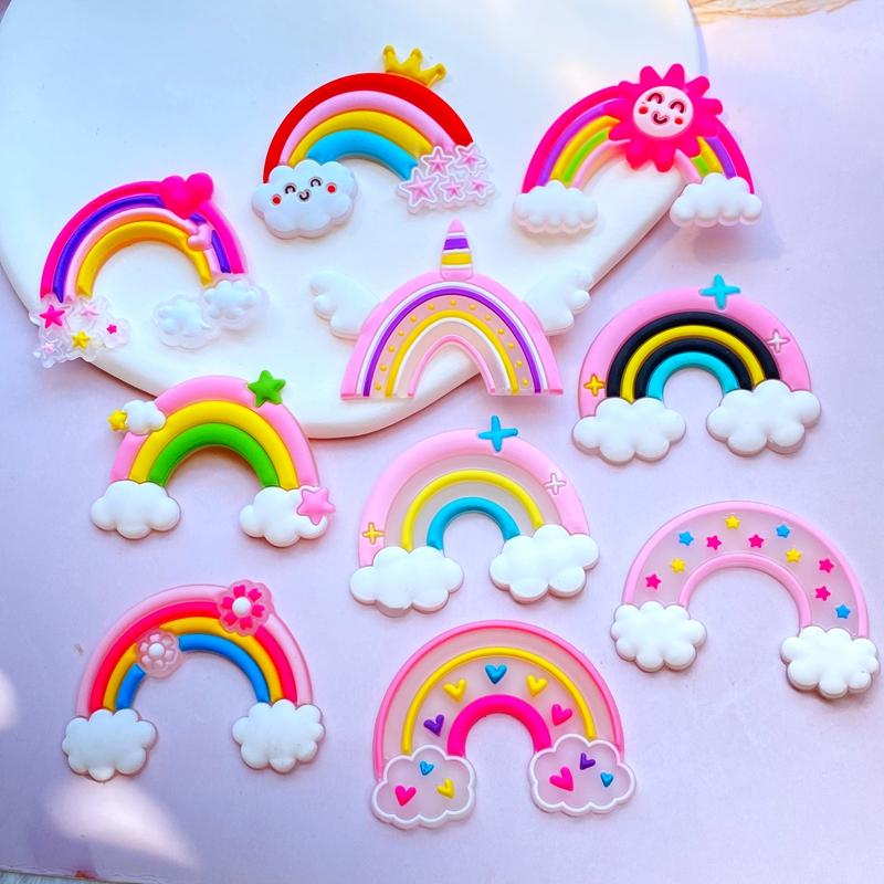 10 Stück Neue Niedliche Transparente Cartoon Regenbogen Serie PVC Flexibler Kleber Flache Rückseite DIY Scrapbook Verzierung Handy Basteldekoration