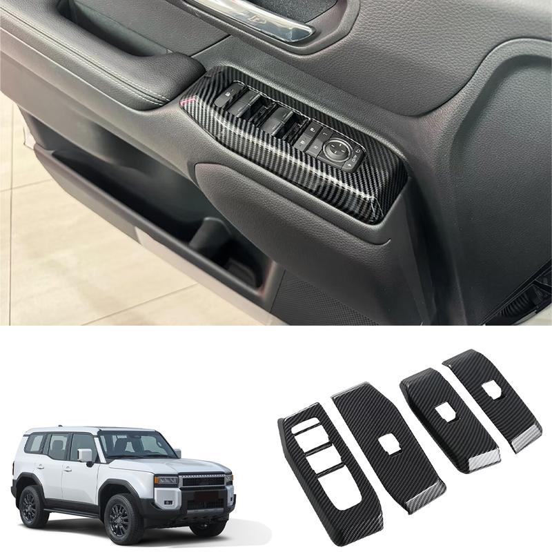 Car Accessories For Toyota Land Cruiser LC250 Carbon Fibre Texture Window Rises Cover Glass Switch Auto Parts Trim Stickers 2024