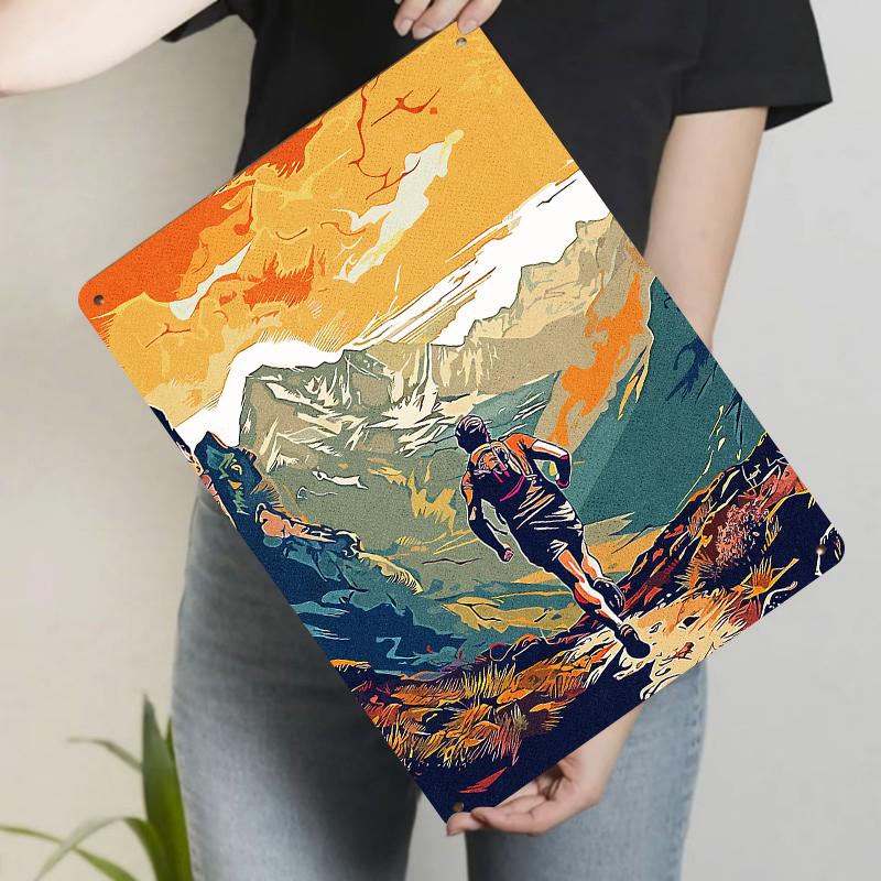 Mountain Hiker Silhouette Metal Wall Art Outdoor Adventure Decor Living Room Study Relief Sculpture Craft 20x30cm（7.8x11.8inch）