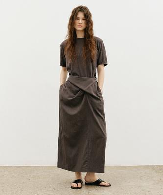 Artid Drape Short Sleeve Long Dress_Charcoal