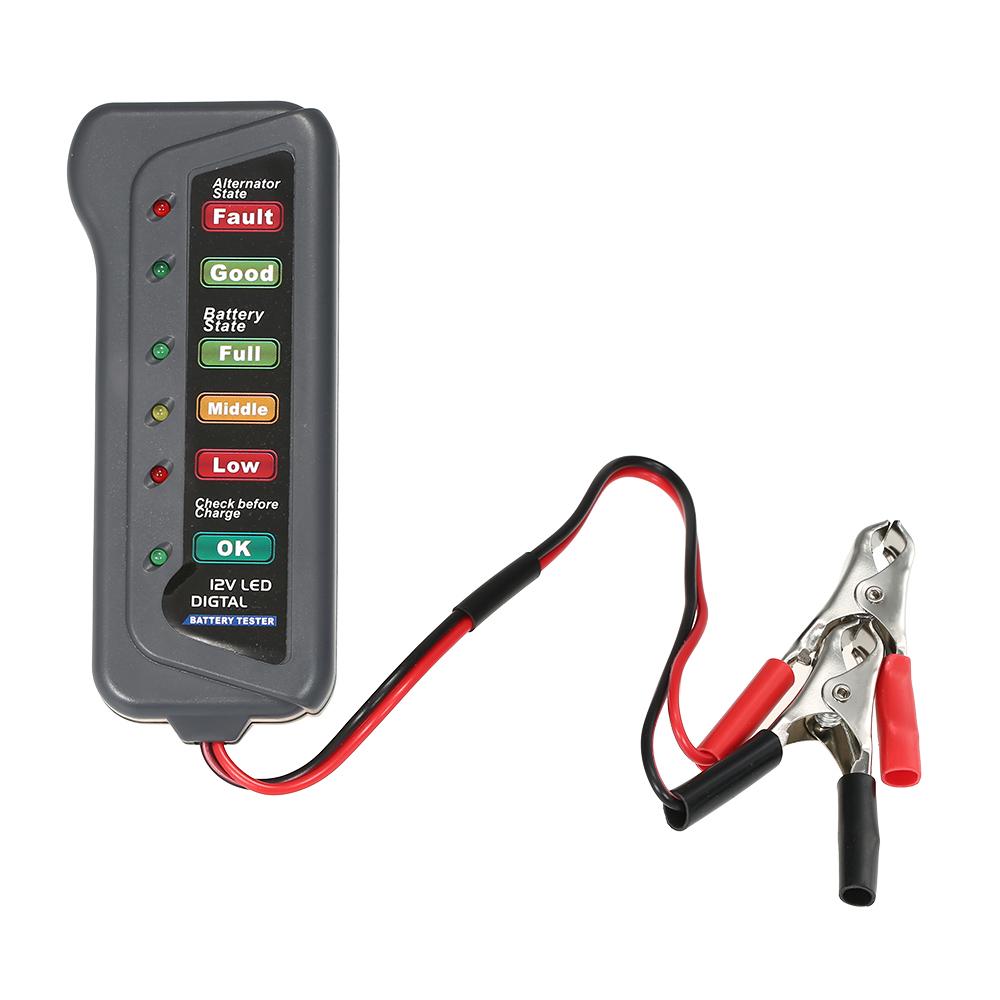 6 LED Display Digital Battery Alternator Tester Battery Tester Battery Level Monitor For Car Motorcycle Trucks 12V