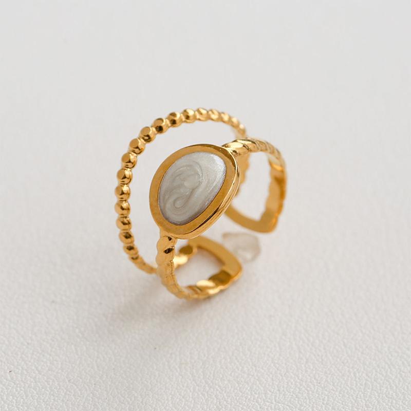 Stainless Steel French White Enamel Rings For Women Drip Glaze Romantic Elegent Girl Ring Daily Wear Sweet Y2K Jewelry No Fading
