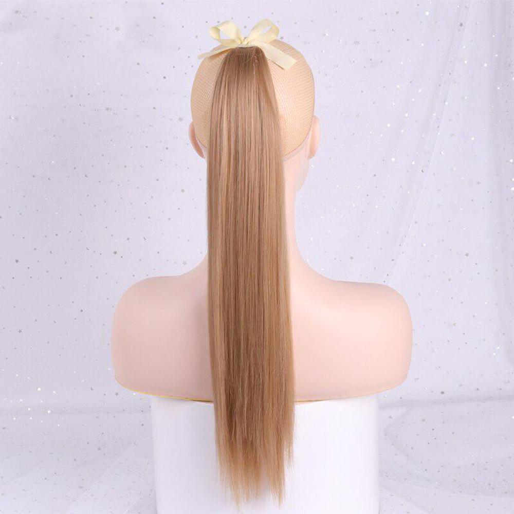 XINRAN 22  Длинный шелковистый прямой синтетический хвост на резинке с клипсой, наращивание из высокотемпературного волокна 55 CM