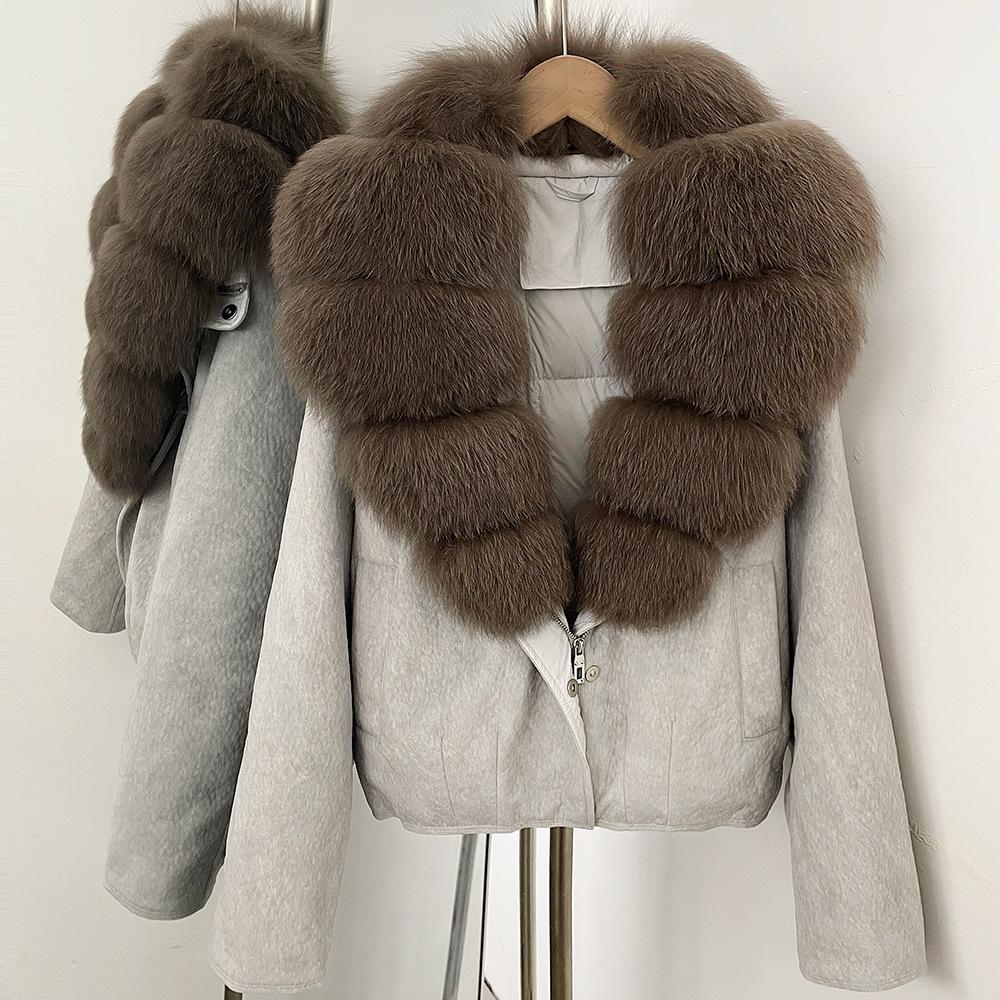 Autumn and winter natural real removable fox fur collar jacket new daily versatile commuter style duck down jacket women