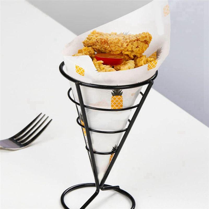 BHBL 6 Pcs Wire Metal Food Racks Cone Fried Basket Serving Chips Stand Display Stands Chicken Holder