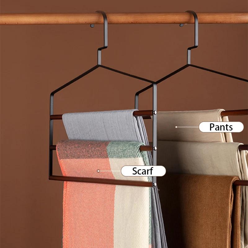 Multifunctional Iron Trouser Racks,3 Tiers Wardrobe Storage Rack for Towel Scarf Pants,Household Wooden Hangers for Save Space