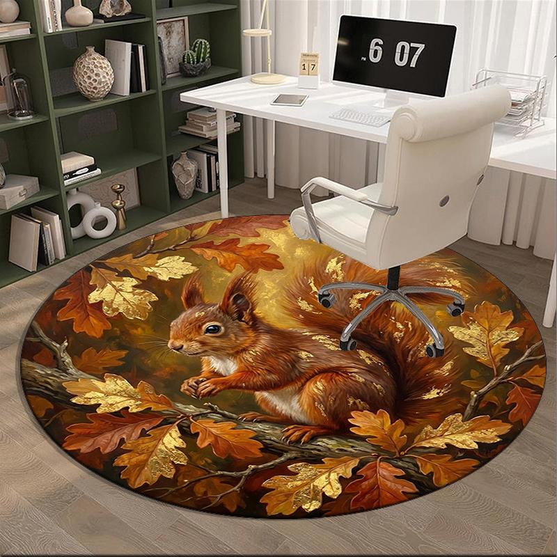 Squirrel And Acorns Stained Glass round carpet Chair cushion Round Entryway Rug, Soft Round Rugs for Living Room, Bedroom, Circle Carpet decor gifts