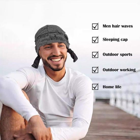 Cappello Pirata Traspirante, Fascia per la Testa Vintage con Strappi e Nastro Regolabile, Cappello Bandana in Tessuto Lavato Stile Streetwear per Uomini Donne
