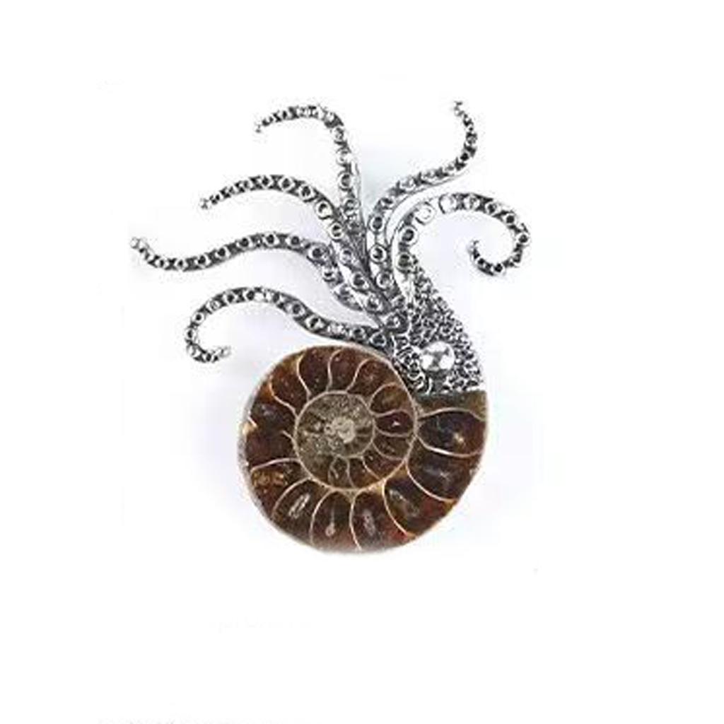 2026 Trending Steampunk Style Jewelry Set: Natural Conch Pendant Necklace + Octopus Brooch Pin + Adjustable Ring, Unique Valentine's Day Bulk Gifts