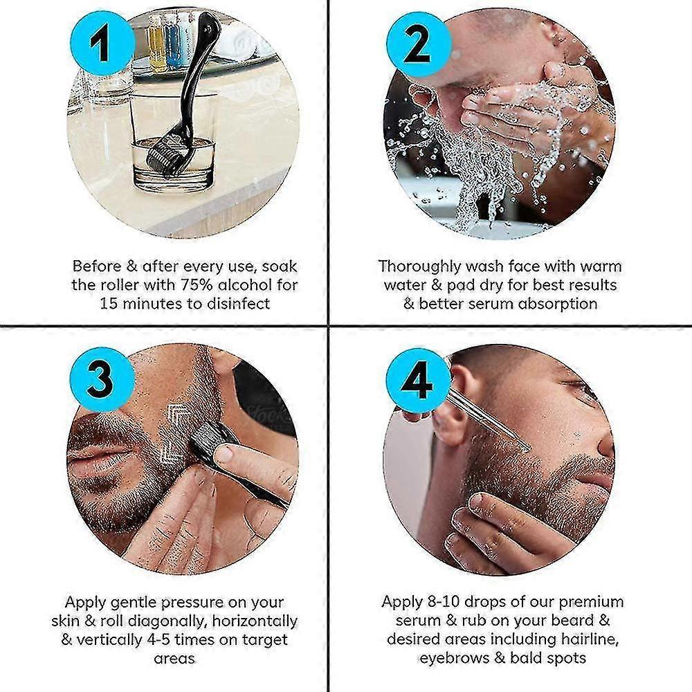 Bartwachstums-Set, Bart-Dermaroller 0,3 mm, Bartöl für Männer Gesichtshaarwachstum Fördert neues und altes Haarwachstum