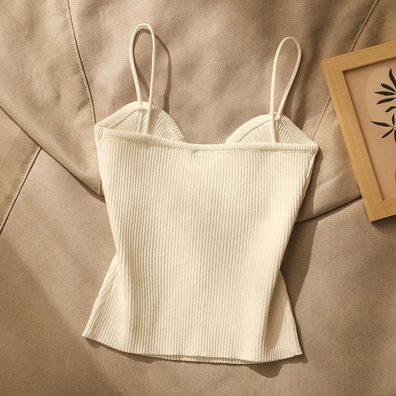 Spring Summer Women Knitted Strapless Camisole Top Women's Outerwear Sleeveless Backless Button Short Top Shirts