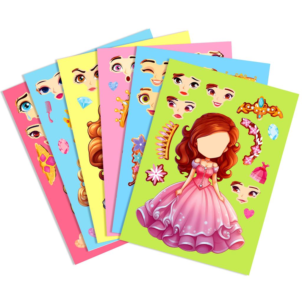 6 Photos/pack of Cute Princess Face Change Stickers Repeatable Stickers Girl Stickers