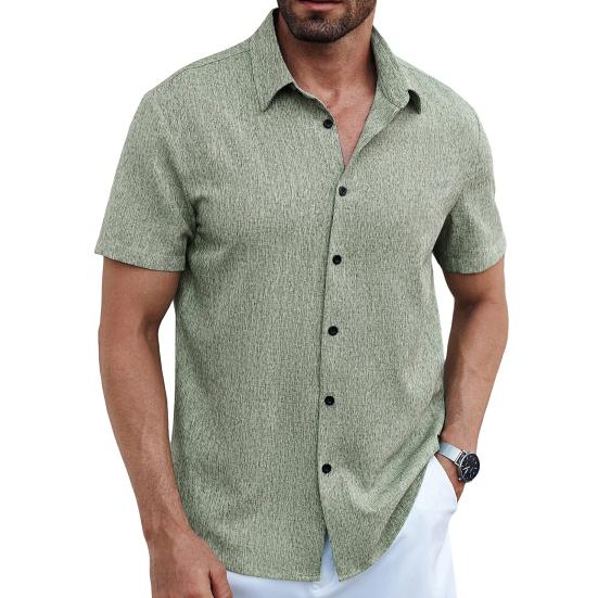 Men Summer Button-up Shirt Short Sleeve Turndown Collar Shirt Casual Loose Fit Holiday Shirt for Beach Vacation Street