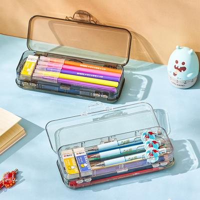 Pen Box Double Layers Clear Visible Multifunction Boys Girls Students Pencil Stationery Organizer Case