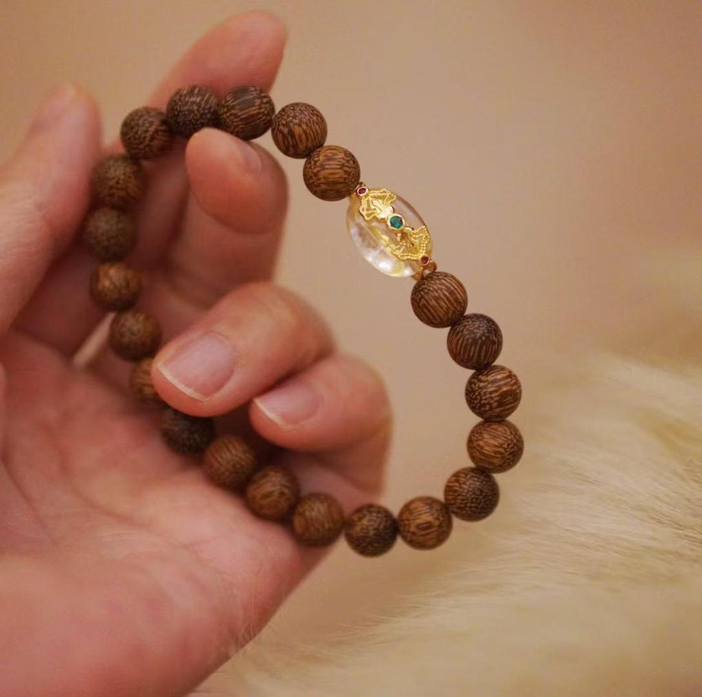 Exquisite Carving Bracelet: Agarwood, Imitation Beeswax, Turquoise & Hetian Jade