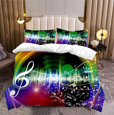 Buntes Musiknoten-Gitarren-3D-Druck-Bettwäsche-Set Gemütliche Weiche Bettbezug King Queen Twin Größe Geburtstagsgeschenk für Schlafzimmerdekoration