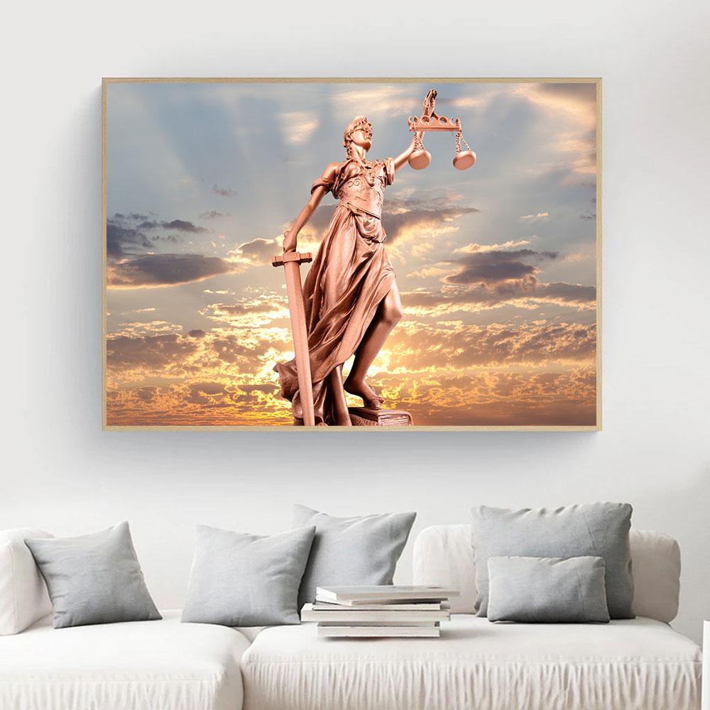 Vintage Lady Justice Canvas Prints Balance Scales HD Pictures Canvas Painting Posters Wall Art Lawyer Office Decor Lawyer Gift
