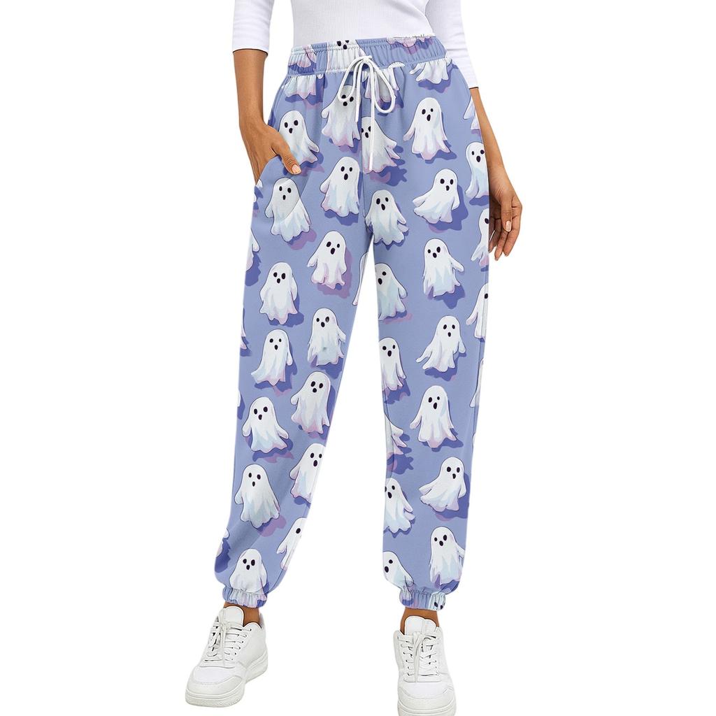 Dětské sportovní Halloweenské tištěné gradientní kalhoty s kapsami na stahovací šňůrku