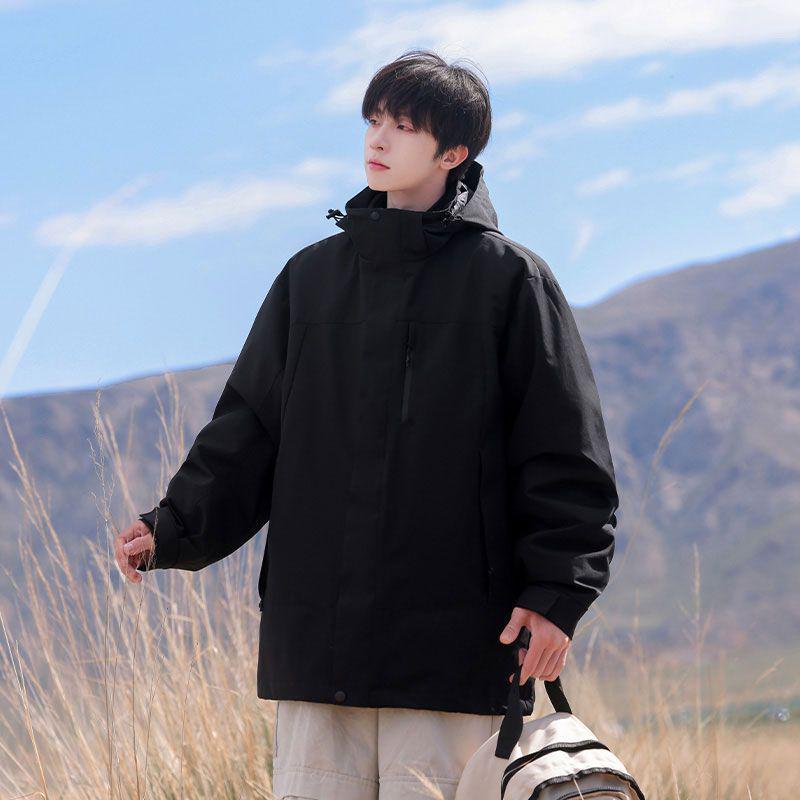 Men's Three-in-One Windproof Waterproof Hooded Mountaineering Jacket - Autumn/Winter Detachable with Plus Velvet