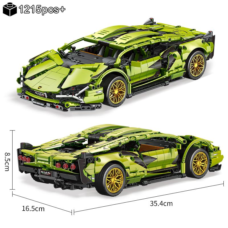 

1215 шт., технический зеленый Lamborghini, супер спортивный автомобиль, строительный блок, модель MOC, гоночный автомобиль, сборные кирпичи, игрушка для детей, подарки