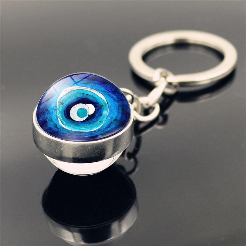 Turkish Evil Chic Eye Keychain With Doublesided Crystal Glass Pendant And Alloy Zinc