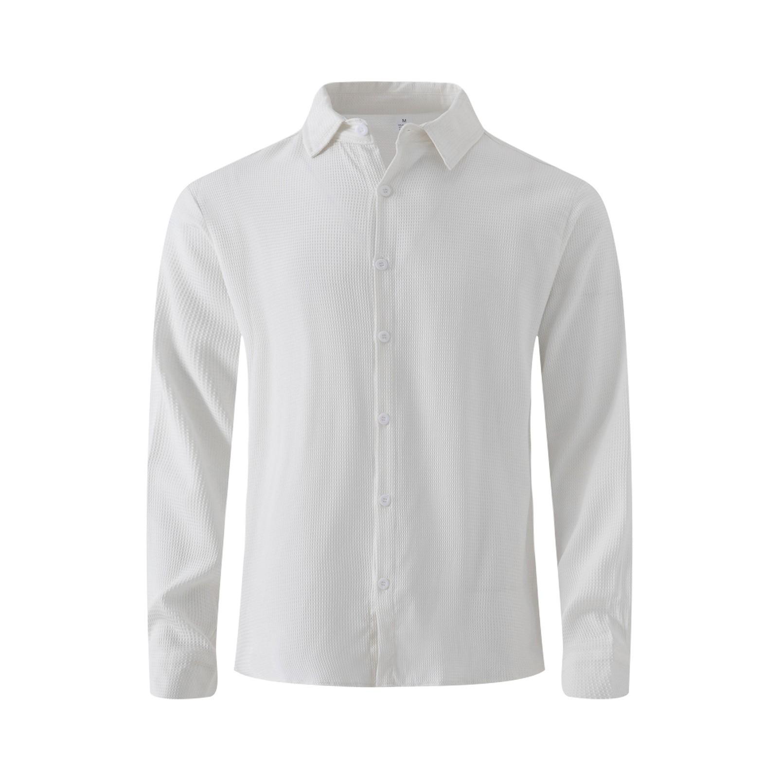 

Мужская рубашка с длинным рукавом и лацканами, однотонная, с пуговицами, мужская повседневная однобортная рубашка с длинным рукавом в горошек XL белый
