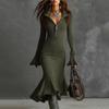 Women's 1/4 Zipper Bell Sleeve Sweater Long Fishtail Dress Knitted Tight Dress