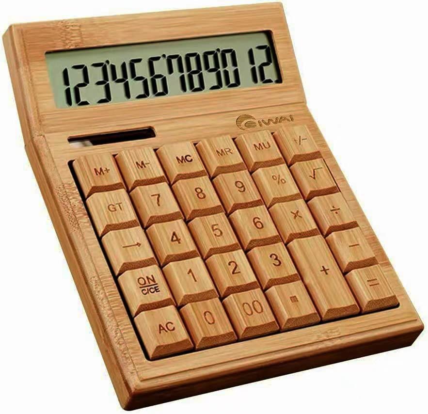 OIWAI Stylish Desktop Calculator with Numeric Wooden Nice Cute Calculator with Large Solar Natural Perfect Gift for Retail Store Bamboo Calculator,