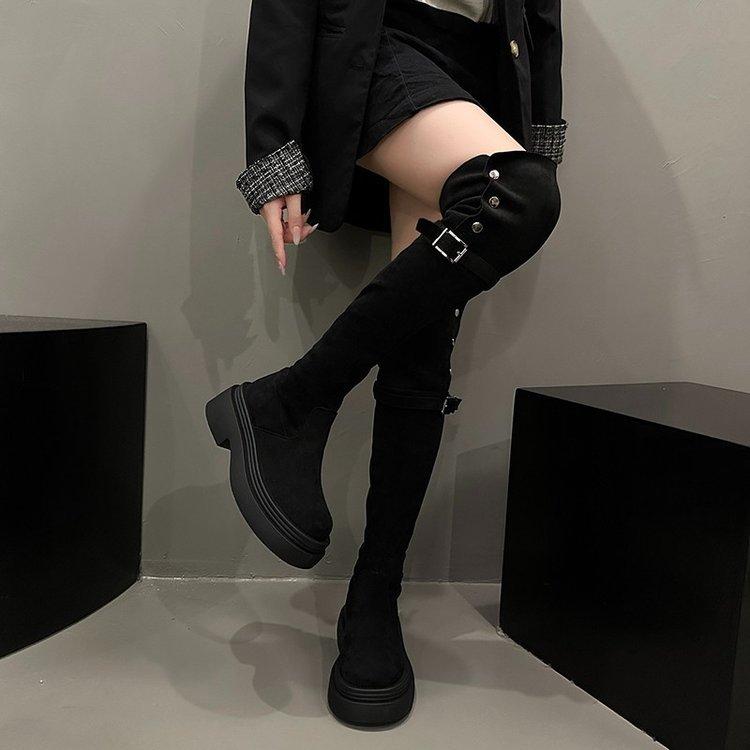 [Ziyan] Two-wear Folded Thick-soled Boots for Children, New Thick-heeled Knee Knight Boots In Autumn and Winter 2025