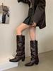 Spice Girl Style Pointed Head Thick Heel But Knee Boots Women's Fashion Temperament Thin Trouser Boots Western Cowboy Knight Boots