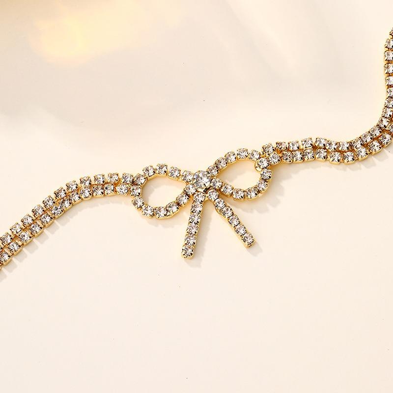 New Accessories Fashion Multi-layer Diamond Bow Necklace Ladies Alloy Bow Pendant