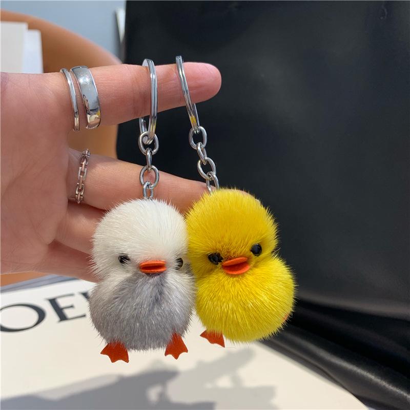 Mini Yellow Duck Plush Fur Keychain Doll - Cute Backpack Charm Gift