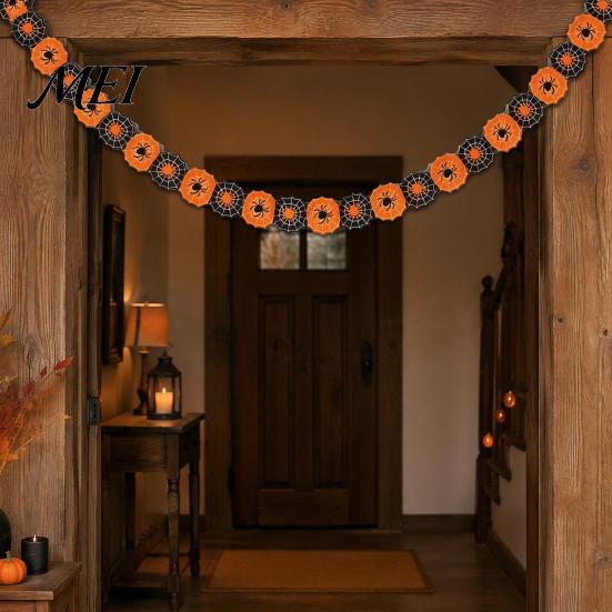 Halloween Party Decorations 10FT Garland, Spooky Skull Pumpkin Spider Hanging Paper Bunting Bat Decor Banner, Backdrop for Home, Wall, Fireplace Witch