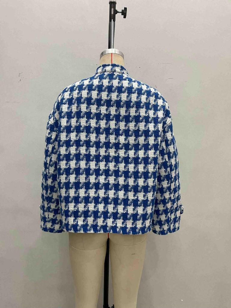 Damen Kurzer Hahnentritt-Mantel - Herbst/Winter 2025 Europäischer & Amerikanischer Stil, Lockere Passform, Lässige Mode