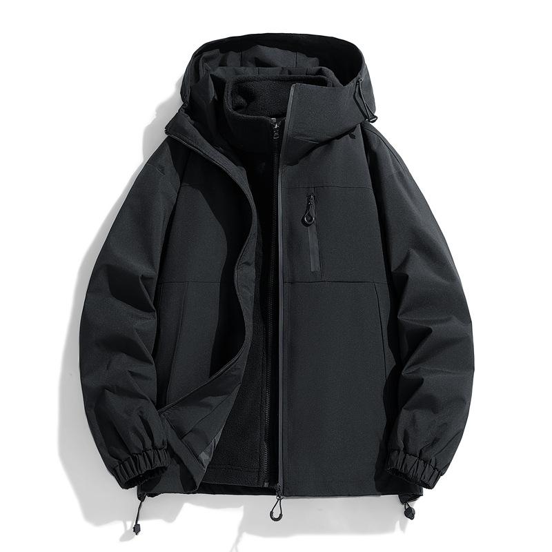 Giacca da lavoro da uomo casual da montagna per autunno e inverno con cappuccio tre in uno giacca calda in velluto